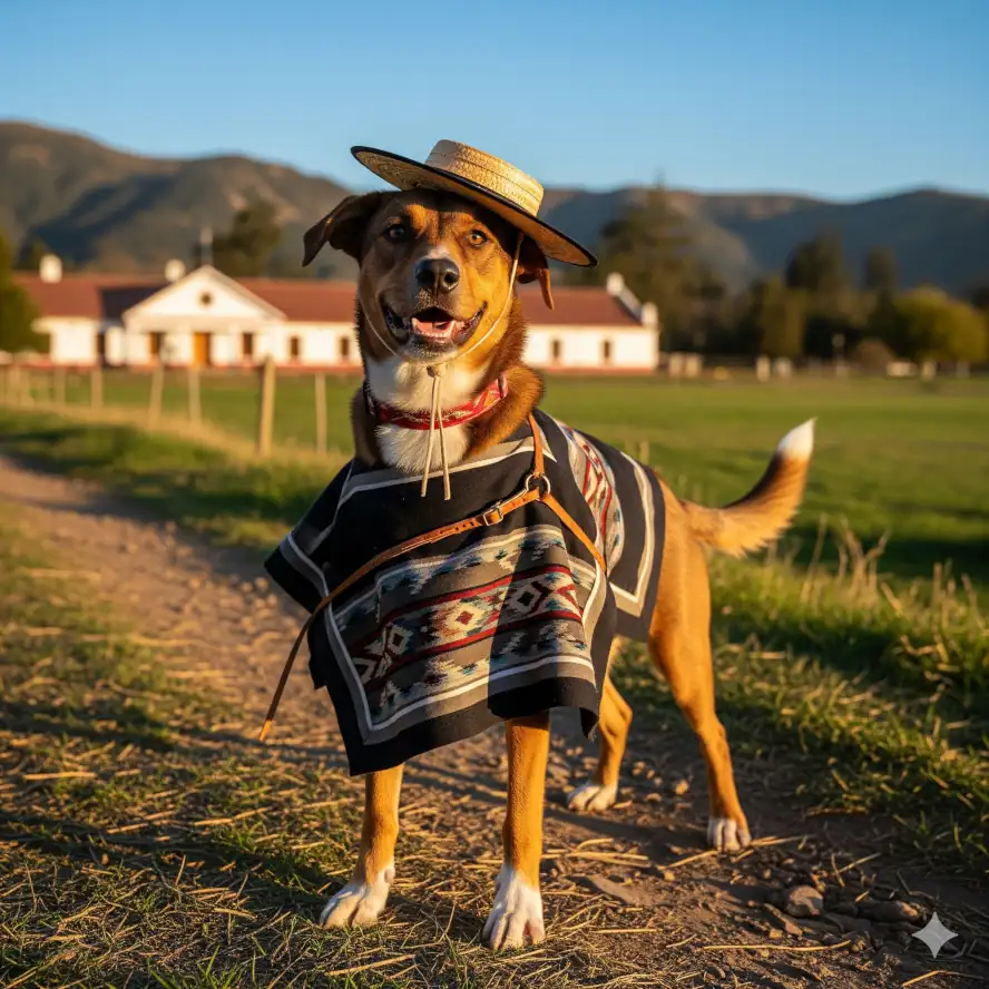 perro vestido de huaso chileno